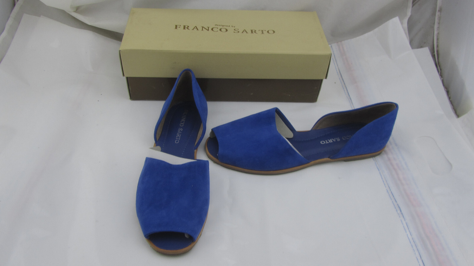 NIB - Franco Sarto Venezia Sapphire Blue Suede Peep Toe Flats 8.5 | eBay